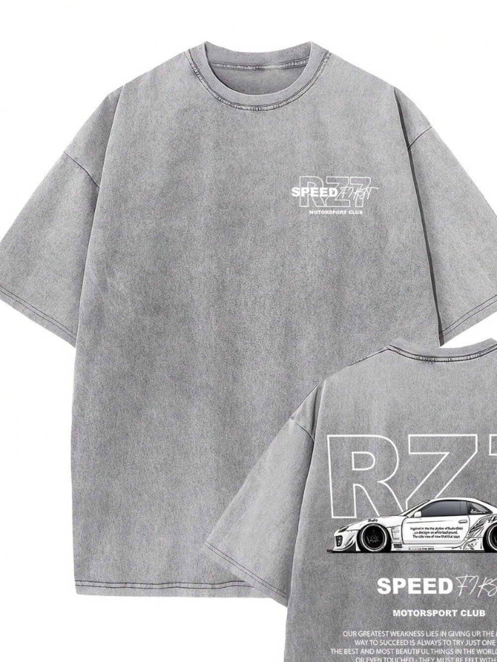 Grey Casual Men's Graphic Pure Cotton Loose Regular Hem Round Neck T-Shirt